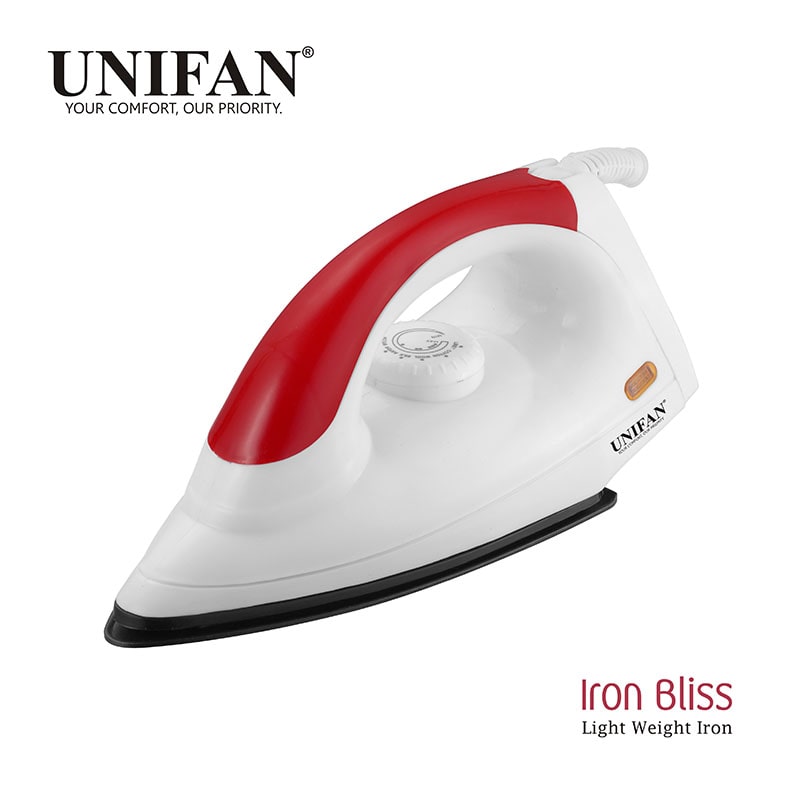 UNIFAN Electric Iron Bliss 750W Dry iron (Press) | Non-stick Weil burger Coating | Silver Layered Thermostat| G-shaped Heating Element | ISI certified| 2-year warranty

